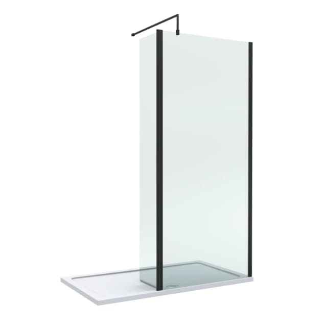 Balterley 8mm Glass Wetroom Screen & Return Matt Black & Tray 1400 x 900mm Black Unisex
