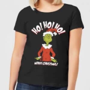 The Grinch Ho Ho Ho Smile Womens Christmas T-Shirt - Black
