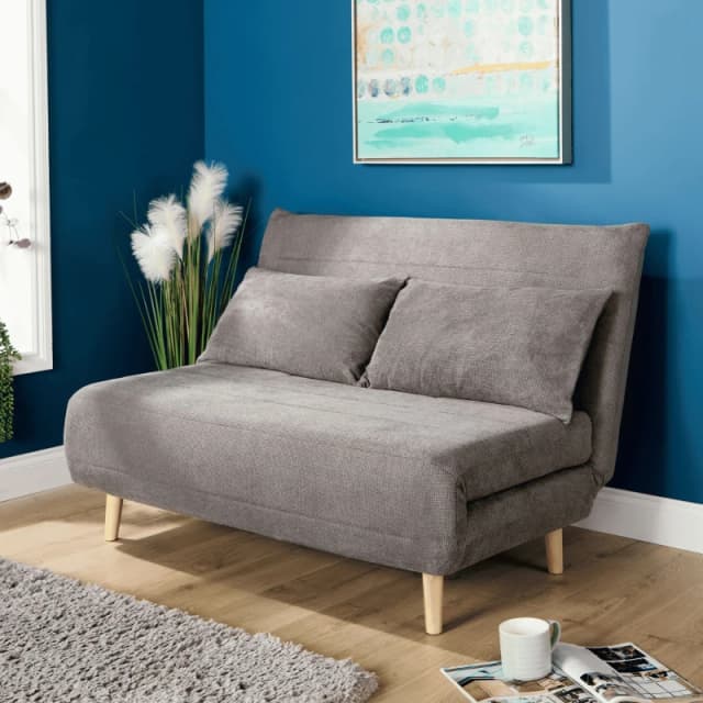 Home Source Lorena Double Clic Clac Grey Upholstered Sofa Bed Lounger Chair