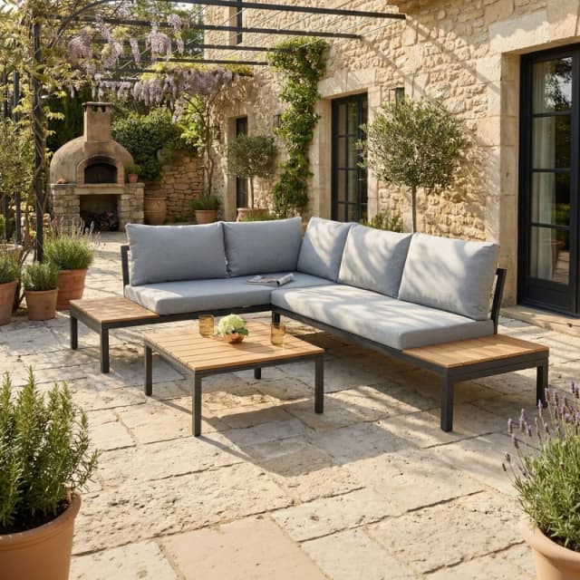 Home Garden Direct Rhea - Platform Corner Sofa - 4 Seater Garden Set with Table in Grey Grey Unisex