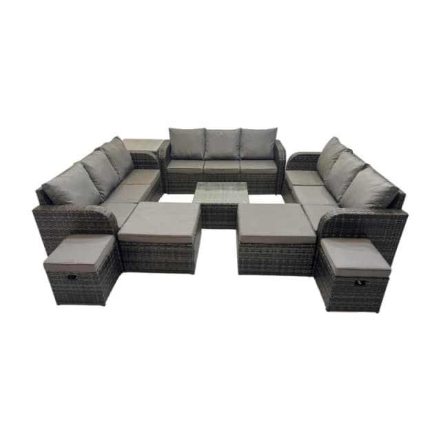 Fimous Rattan Garden Outdoor Furniture Set with 4 Stools Side Table in Dark Grey Dark Grey Unisex