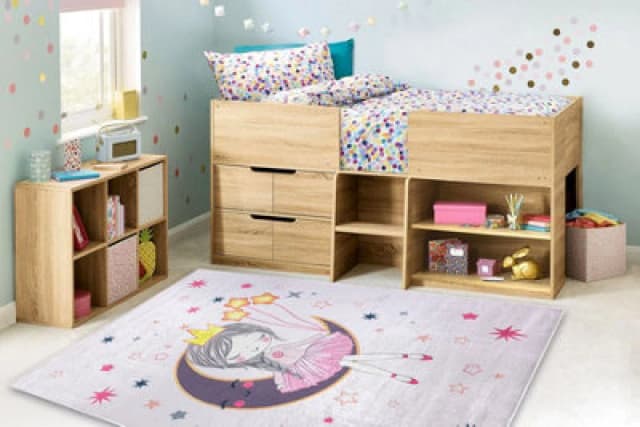 RugsX Bambino 48060 Washing Carpet Princess, Stars For Children Anti Slip - Pink 80X150 Cm