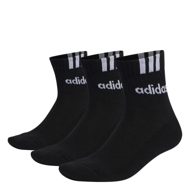 adidas Linear 3 Stripe Cushioned Half Crew Sock - Black 4 -8