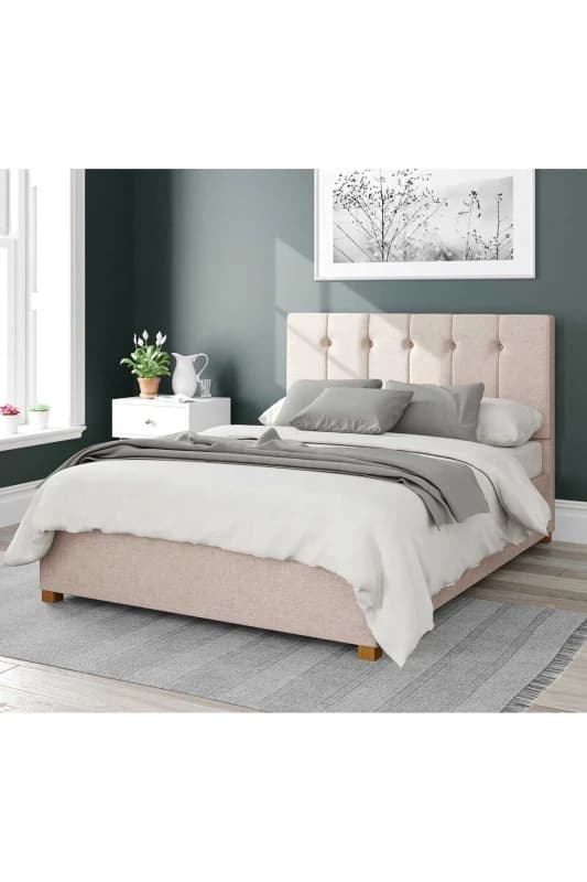 Aspire Aspire Hepburn Upholstered Ottoman Storage Bed, Saxon Twill Fabric in Natural Size: Single Natural Single Unisex 5057632167248