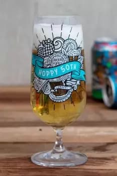 Hoppy Birthday Craft Beer Glass - Size: 50th - Blue