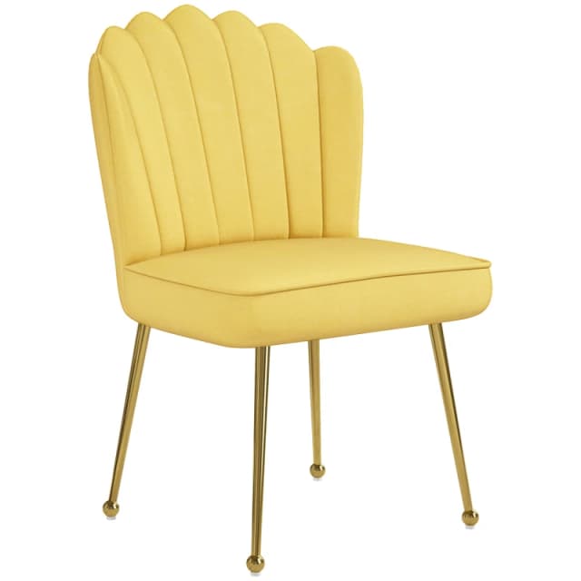 HOMCOM Yellow Velvet-Feel Shell Accent Chair Home Bedroom Lounge Metal Legs - Yellow TJ Hughes 5061025012336