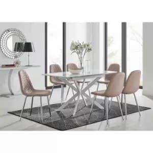 Furniture Box LIRA 120 Extending Dining Table and 6 Cappuccino Corona Silver Leg Chairs