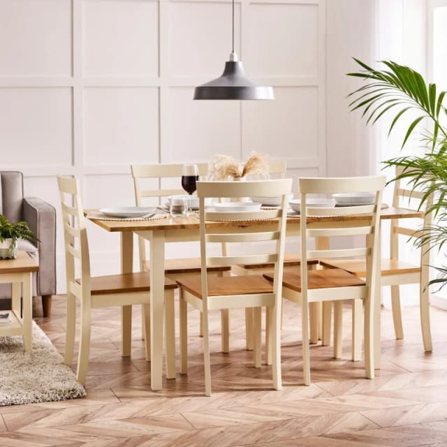 FurnitureboxUK FurnitureboxUK Salcombe Large Rectangular Wooden Table & 6 Whitby Dining Chairs in Cream Cream One Size Unisex 5056657188818