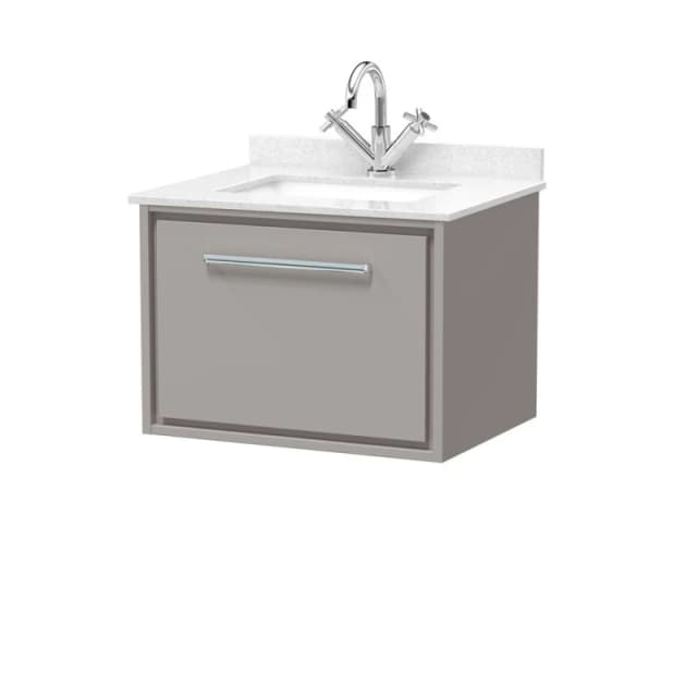Balterley 600mm Wall Hung Single Drawer with Marble Worktop Basin - Pebble Grey Grey Unisex