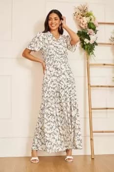 White Botanical Floral Button through Maxi Dress