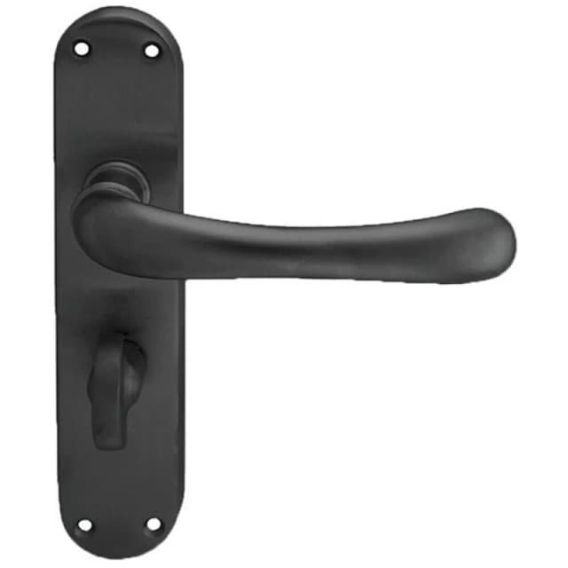 Loops PAIR Smooth Rounded Lever on Shaped Bathroom Backplate 185 x 42mm Matt Black Black