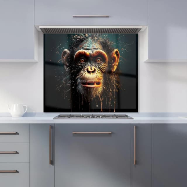 Warren Reed - Designer Splashart Monkey Face Kitchen Splashback in Black Size: 600mm x 750mm Black Unisex 600mm x 750mm
