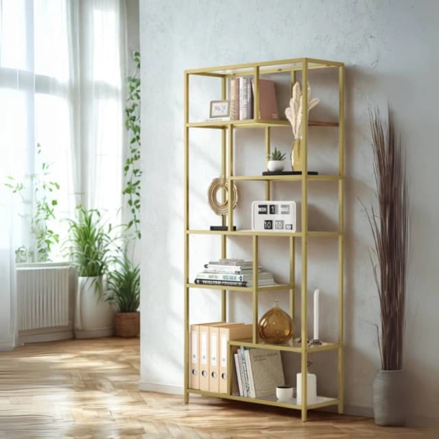 Pirlo Plush 6 Tier Tempered Glass Shelving Unit Gold Gold Unisex