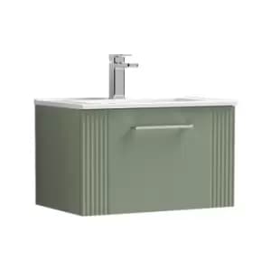 Deco Satin Green 600mm Wall Hung Single Drawer Vanity Unit with 18mm Profile Basin - DPF894B - Satin Reed Green - Nuie