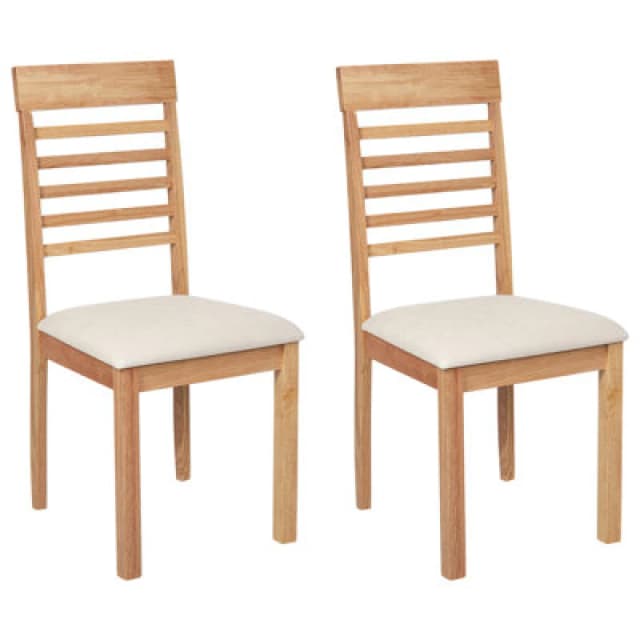 Beliani Set Of 2 Dining Chairs Ortley Wood Light Brown/ Beige