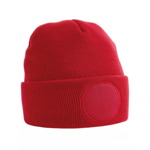 Beechfield Beechfield Men Circular Patch Cuffed Beanie in Red Red One Size Male 5059444182044