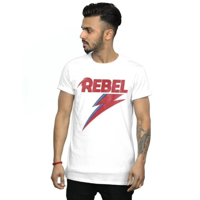 David Bowie David Bowie Men Distressed Rebel T-Shirt in White Size: Small White S Male 5059568246172
