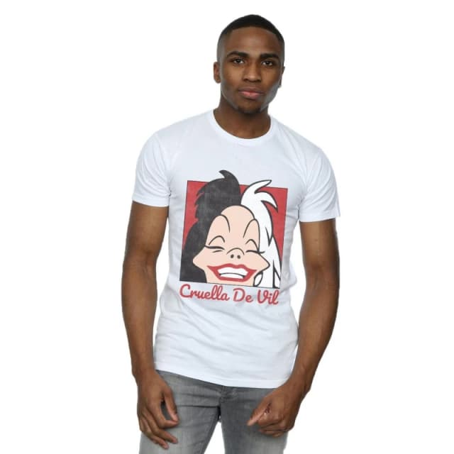 Disney Men Cruella De Vil Cropped Head T-Shirt in White Size: Small White S Male 5057864248135