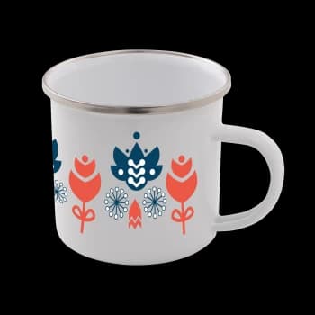 Colourful Flower Scandi Print Enamel Mug - White