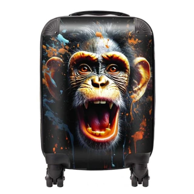 Warren Reed - Designer Monkey Face Splashart Suitcase in Orange Size: Large Orange Unisex Large