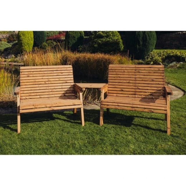 Churnet Valley Garden Furniture Ltd Valley 2 Bench Set Angled Tray - Fully Assembled - Set of Cushions Inc in Brown Brown Unisex