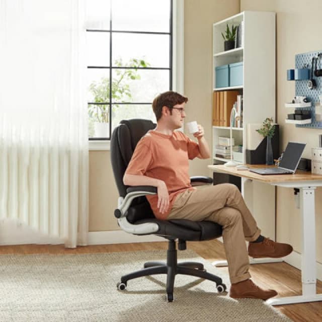 Songmics Office Swivel Chair With 76cm High Back Large Seat And Flip-Up Armrest Computer Desk Executive Chair Pu Obg51Buk