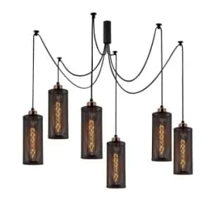 Model 13 Deco 6-Light Cluster Pendant Lamp Black Displaced