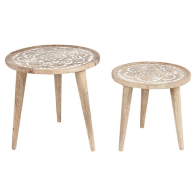 Beliani Set Of 2 Side Tables Sakita Mango Wood Brown/ White