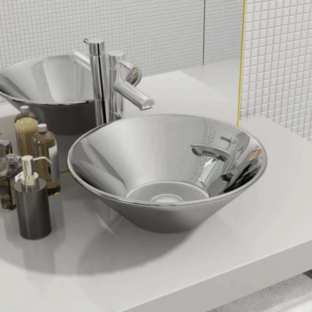 vidaXL Wash Basin 42x14cm Ceramic Silver 143493