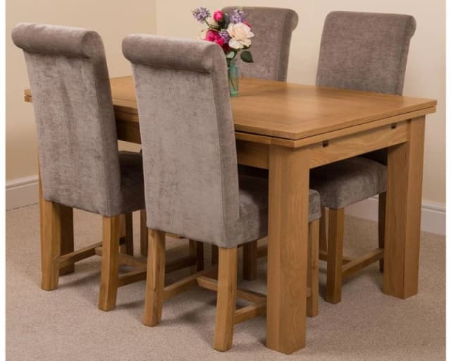 Thats Furniture Richmond 140-220cm Oak Extending Dining Table + 4 Washington Fabric Chairs in Grey Grey Unisex