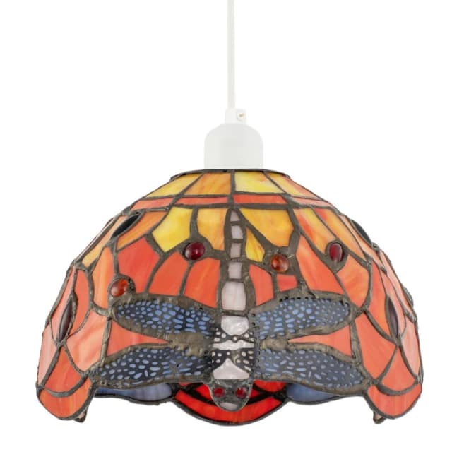 Happy Homewares Vivid Orange & Amber Stained Glass Dragonfly Tiffany Pendant Shade Orange Unisex