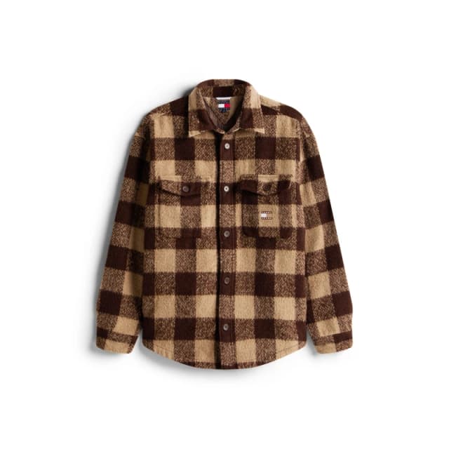 Tommy Jeans Mens Check Relaxed Fit Overshirt Brown/Buffalo male L