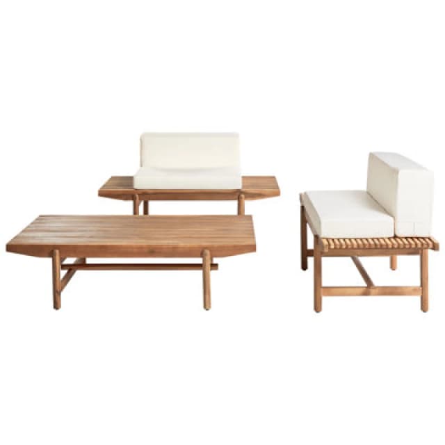 Beliani Garden Lounge Set With Table 2 Seater Giaveno Acacia Wood Off-White