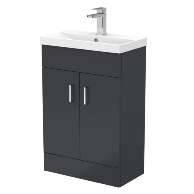 Balterley Satin Dark Grey Compact Bathroom 2 Door Vanity Basin Unit - 550mm Grey Unisex