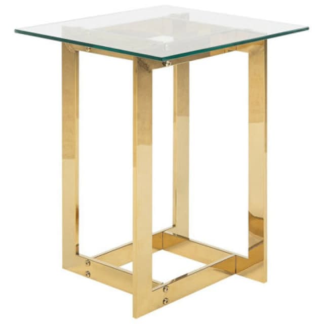 Beliani Side Table Crystal Tempered Glass Gold