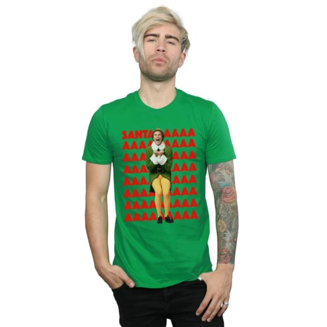 Elf Elf Men Buddy Santa Scream T-Shirt in Green Size: Small Green S Male 5057736051375