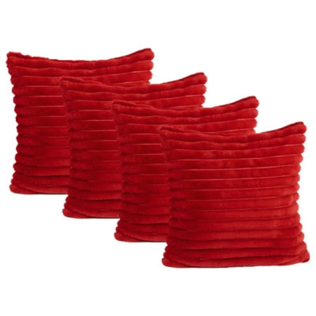 OHS OHS 2 x Faux Fur Thick Rib Filled Cushion Covers in Red Size: 45cm x 45cm Red 45cm x 45cm Unisex 5027434212316