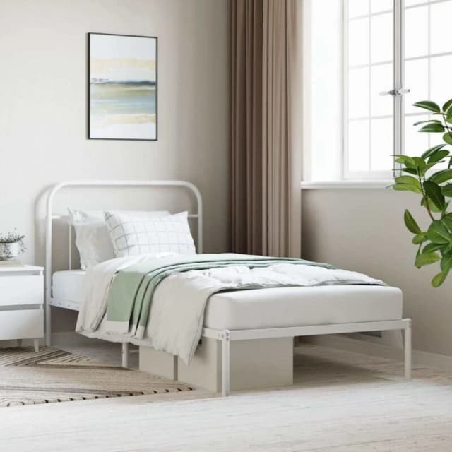 VIDAXL Metal Bed Frame without Mattress with Headboard White 107x203cm Vidaxl 8720845881665