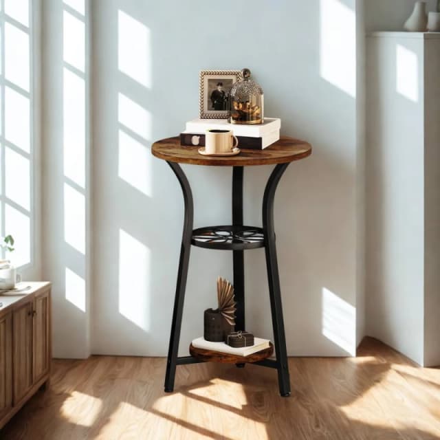 FURNOS 3 Tier Small Round Side End Table Rustic in Brown Brown Unisex