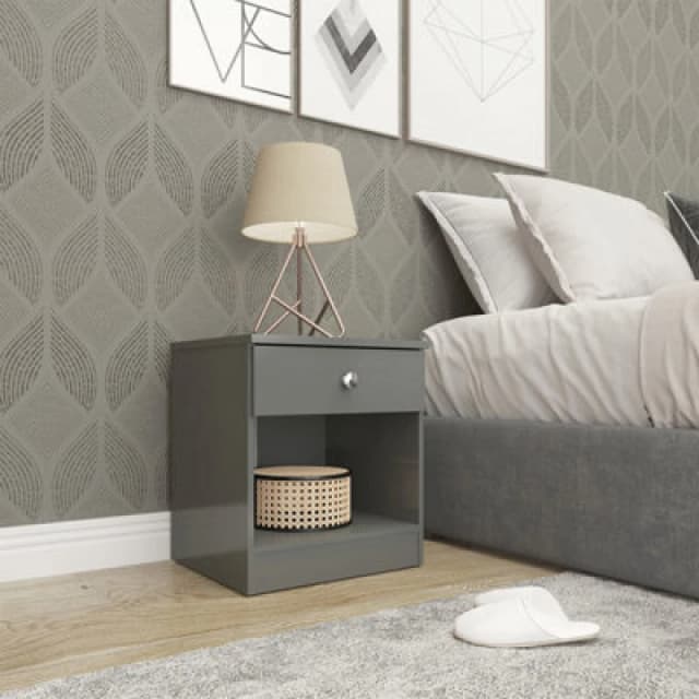 Seconique Denver 1 Drawer Bedside - Grey Gloss