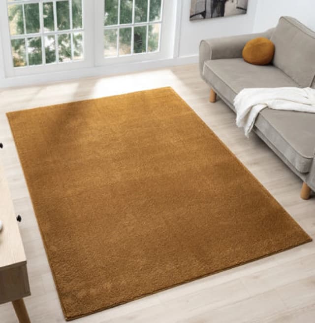 Comfy Washable Low Pile Living Room Area Rug - Anti Slip Felt Backing Gold 120Cm X 160Cm