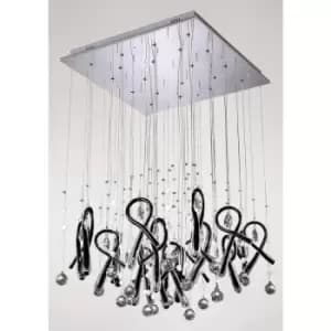 Diyas - Class square pendant light 20 Bulbs polished chrome / Black glass / crystal