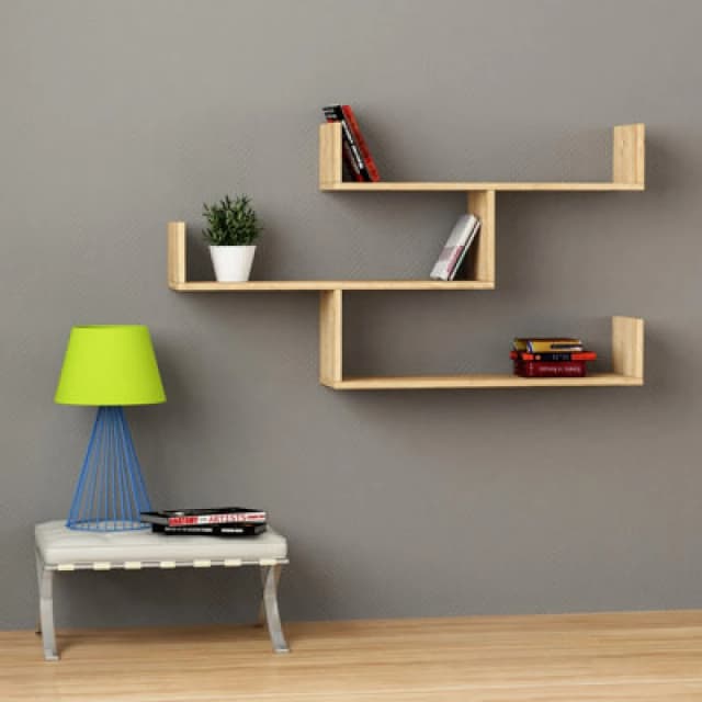 Decortie Tibet Wall Shelf Floating Bookcase Display Unit Oak 66.5X119X22Cm