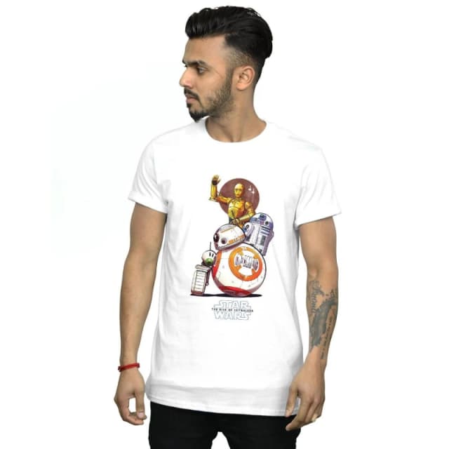 Disney Men Star Wars The Rise Of Skywalker Droids Illustration T-Shirt in White Size: Small White S Male 5059400153552
