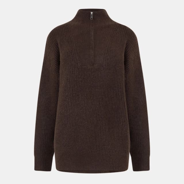 Jack Wills High Neck Zip Knitted Jumper Cocoa female 8 (XS)