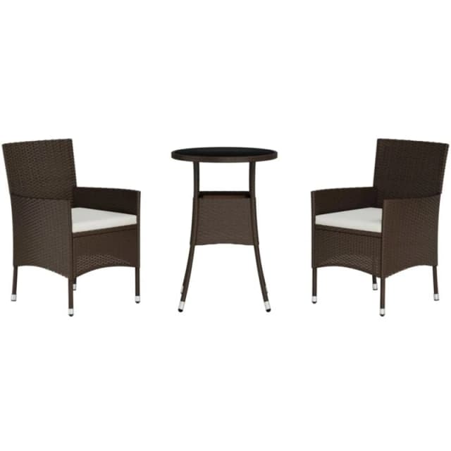 VIDAXL 3 Piece Garden Bistro Set with Cushions Brown Poly Rattan Vidaxl 8720845859664