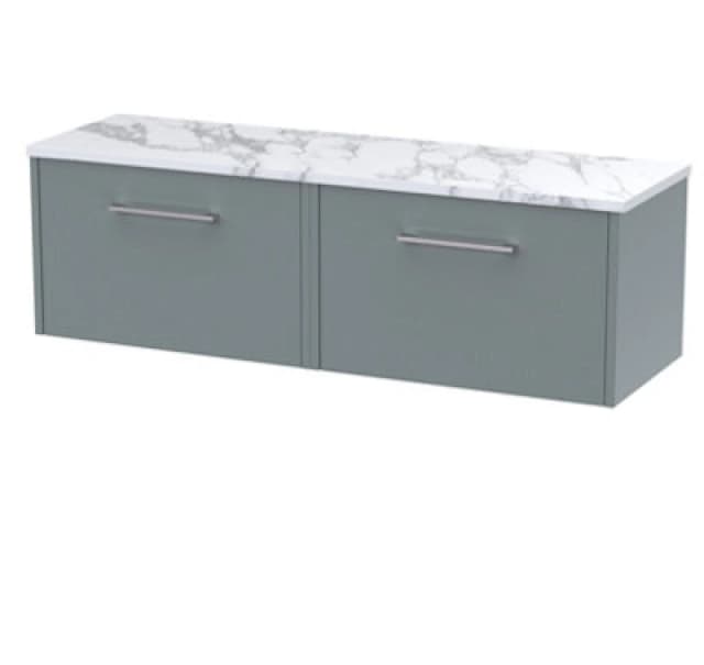 Nuie Hudson Reed Juno Wall Hung 2-Drawer Vanity Unit & Carrera Marble Worktop, Stylish Countertop Basin Unit In Coastal Grey, 1200mm