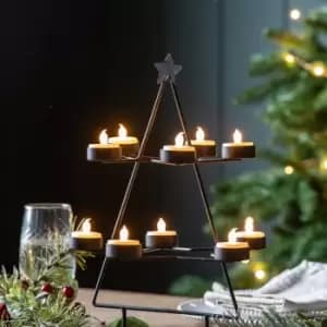 Layered Festive Tree Candle Holder Black