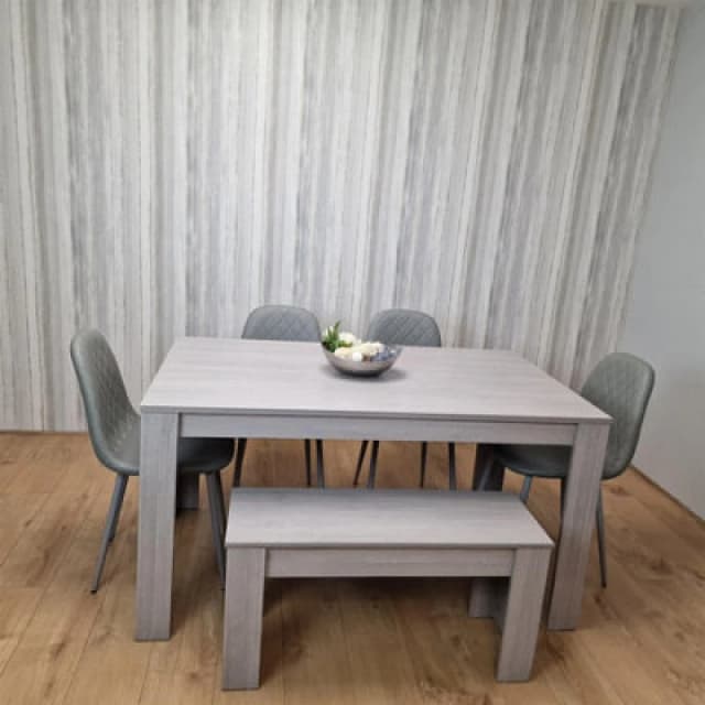 KOSY KOALA Kosy Koala - Dining Table and 4 Chairs With Bench Grey 4 Grey Leather Chairs Wood Dining Set Furniture Arrow grey 140 + 4 grey gem + 1 benc