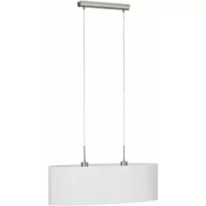 Pendant Light Colour Satin Nickel Steel Shade White Fabric Bulb E27 2x60W